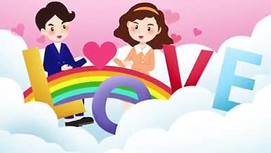 卡通情侣婚礼视频素材love粉色浪漫爱情视频的预览图
